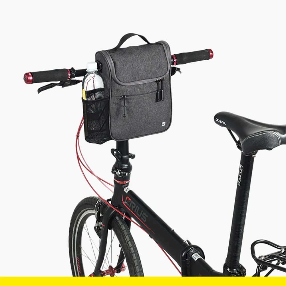 

Bike Handlebar Bag Foldable Waterproof Dark Grey Large Capacity Tool Storage Pack For Road Mountain Electric Bike Adjustable