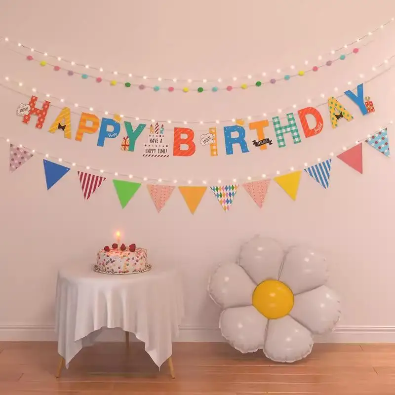 Birthday Banner Set String Lights Hanging Flag Party Decorations Baby Shower Photo Props