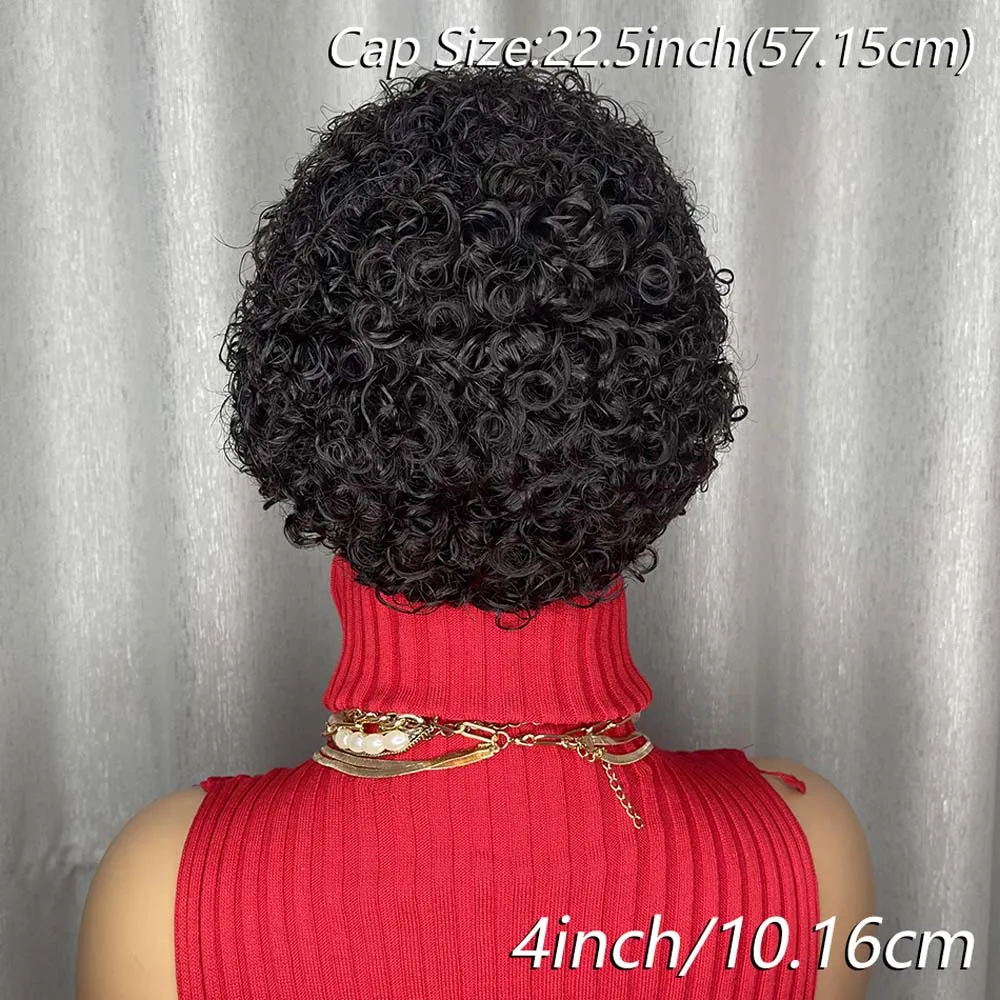 흑인 여성용 픽시컷 가발, 짧은 곱슬 레이어드 가발, 기계 제작, 자연스러운 검정색 인모 가발, 일상용