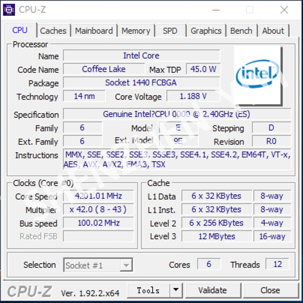 10TH  QTJ2 0000 2.4G 6C12T BGA TO LGA 1151