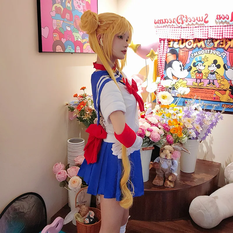 أنيمي بحار تأثيري حلي القمر Tsukino Usagi موحدة بحار فستان بتصميم بدلة مجموعة للنساء الرجال هالوين أزياء تنكرية وتتسابق