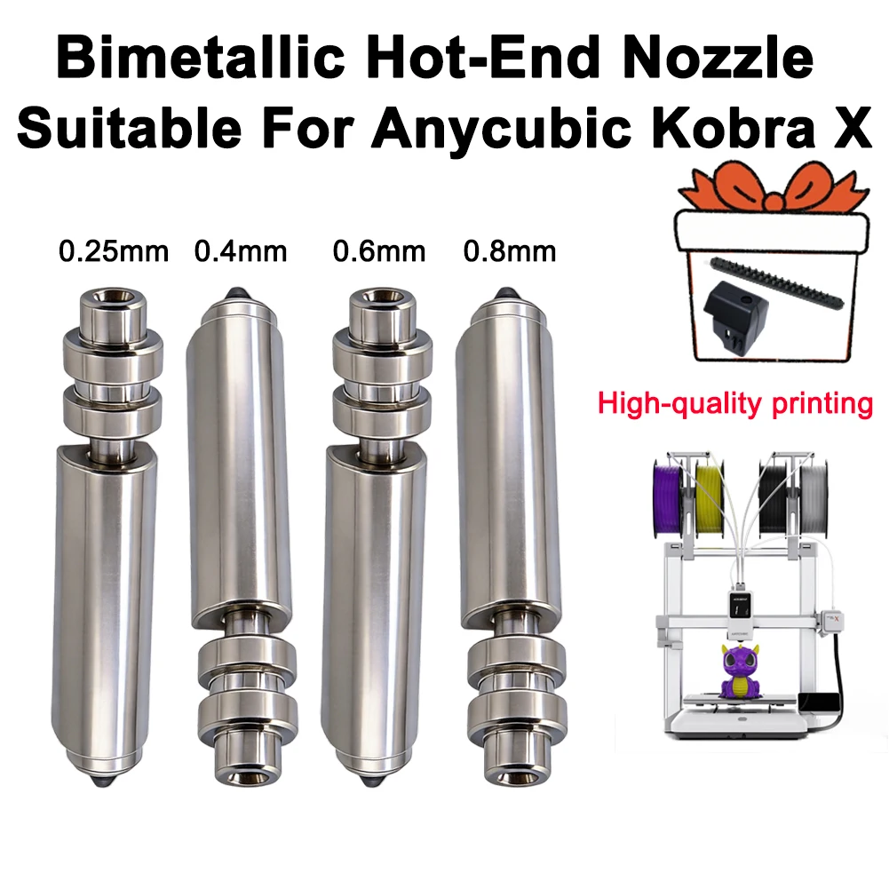 For Anycubic Kobra X Nozzle KX Bimetal Nozzles 0.25/0.6/0.8/0.4mm One-piece Hotend Nozzle Resistant 300℃ For KobraX 3D Printer