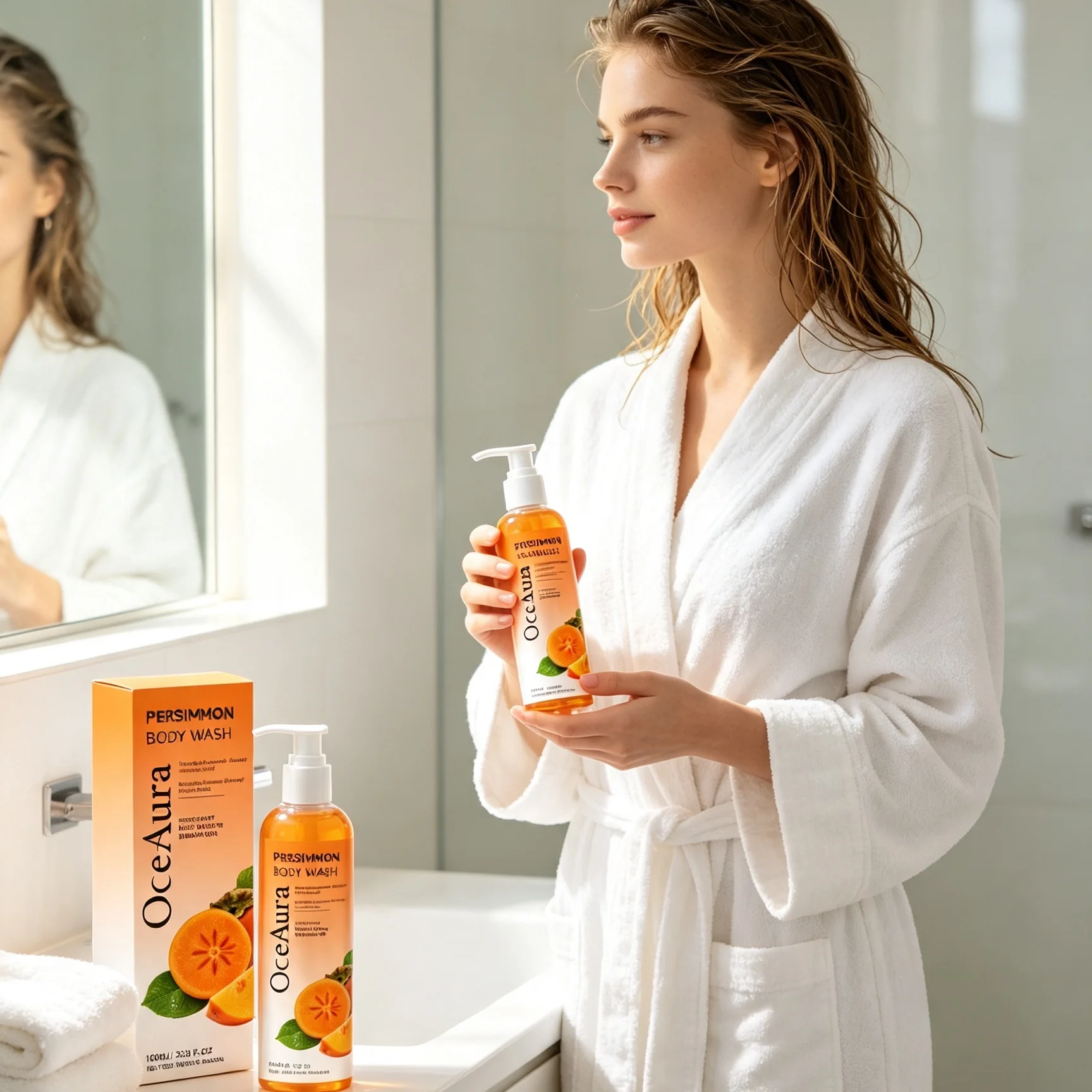 OceAura Persimmon Body Wash for Old People Smell Odor Eliminator Deep Cleaning Refreshing Natural Deodorant Soap Bar Shower Gel