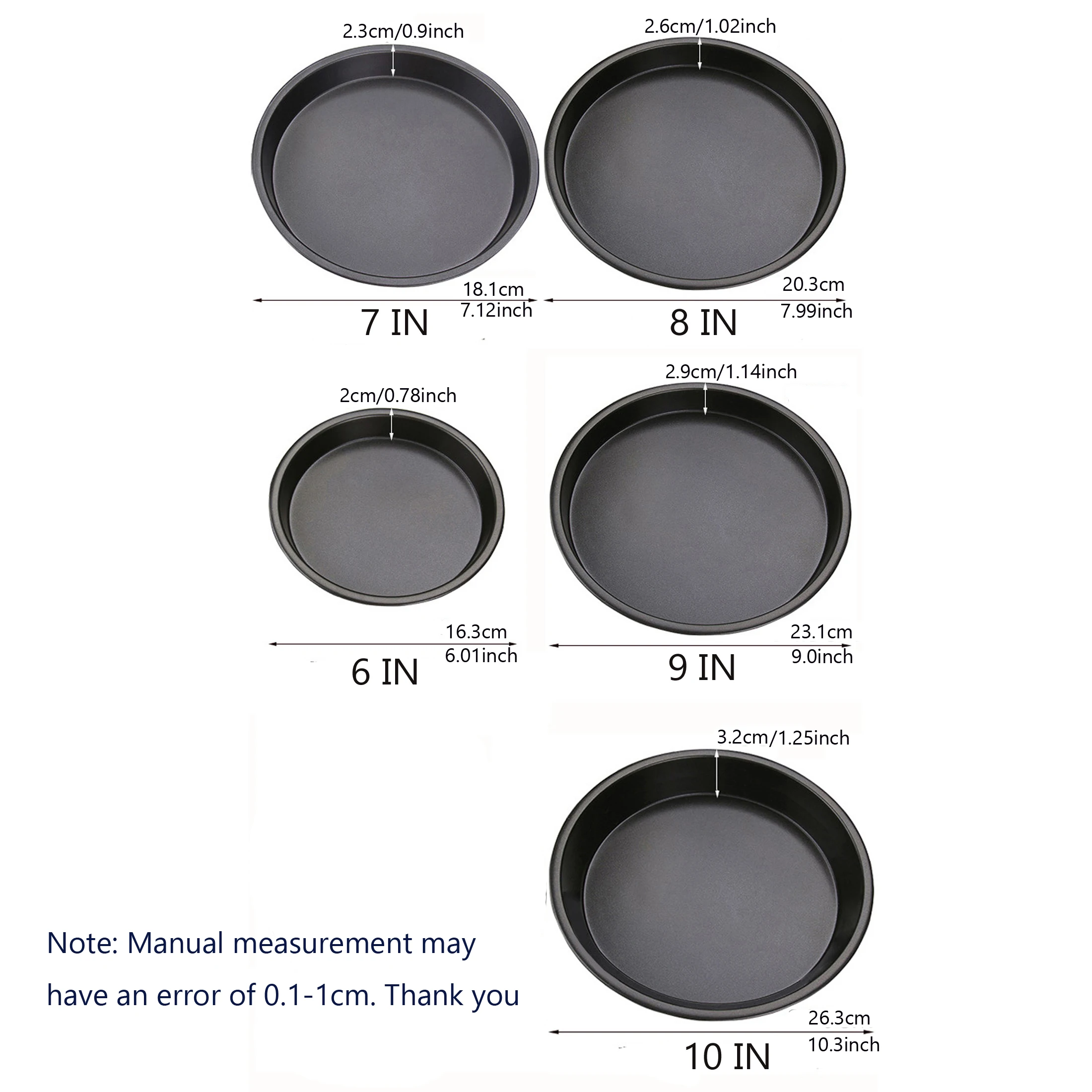 6/7/8/9/10 Inch Black Carbon Steel Non Stick Baking Tray, Easy to Clean and Demould Pizza Mold Baking Tool