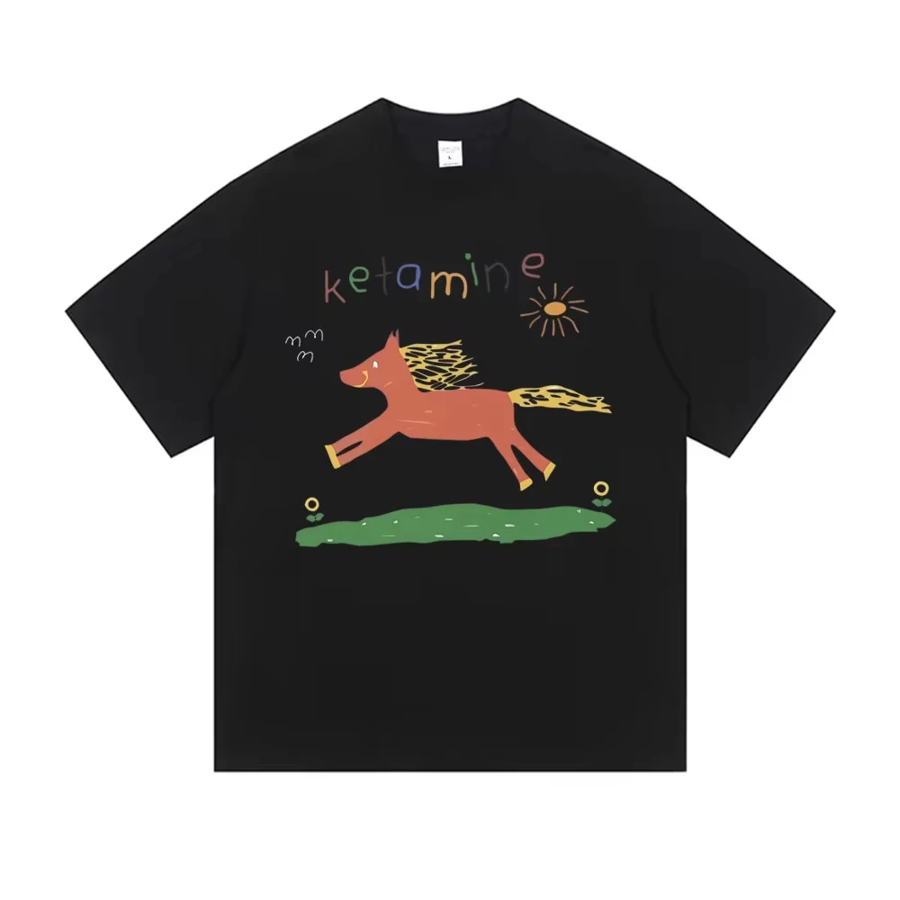 Funny Ketamine Horse Colorful Meme T Shirts Men Women Casual Joke Humor T-shirt Male Oversized Unisex T Shirt Comfortable soft