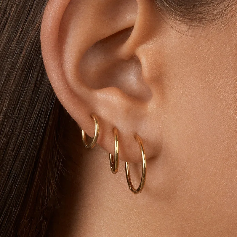 Stainless steel minimalist earrings, smooth plain hoop earri