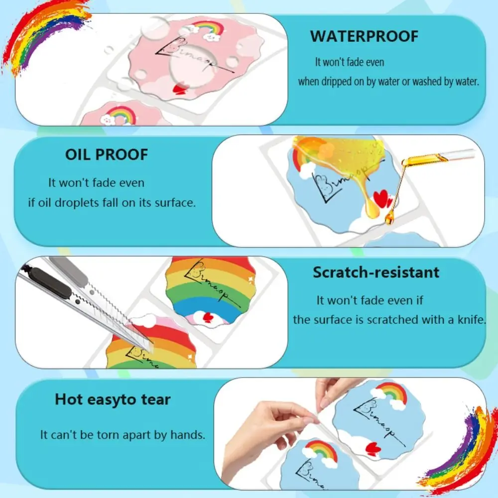 

140/230Pcs Rainbow Thermal Printer Label DIY Tear Resistant Blank Label Sticker Anti-Oil Cartoon Self-Adhesive Thermal Paper