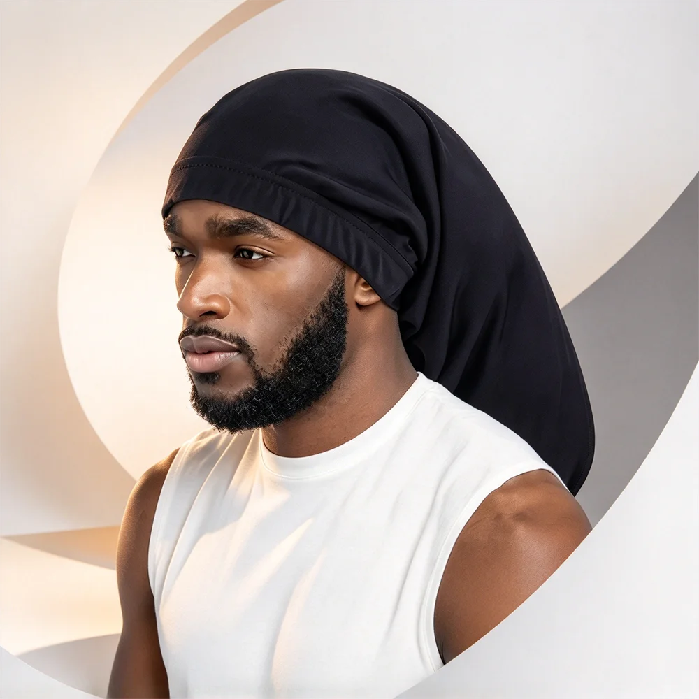Men Extra Long Dreadlock Bonnet, Wide Elastic Band Stretch Braid Cap, Soft Hair Cover Sleep Cap for Locs Braids