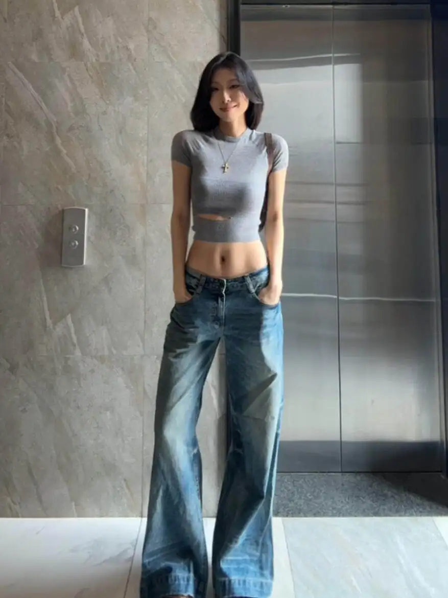 Gray Slim Fit Short Sleeve T-Shirt Women Summer New Design Short Style Sexy Girl Inner Wear Top Casual Universal Fit Knitted