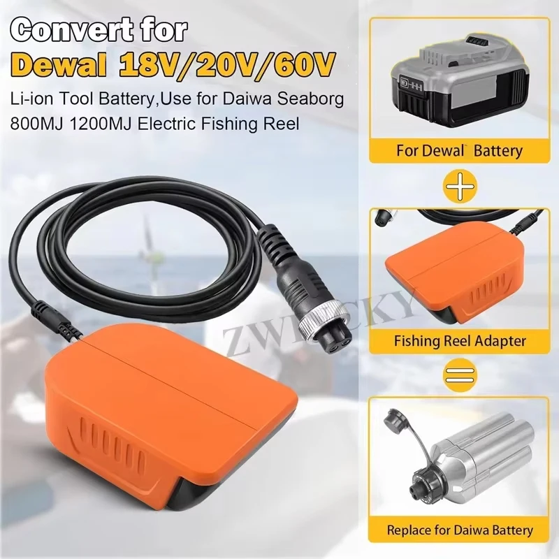 NEW Portable Fishing Reel Adapter for Dewaltt Makita Milwaukee 20V Battery Work for Daiwa/Shimano 800MJ Power Cable Reel Adapter - view 3