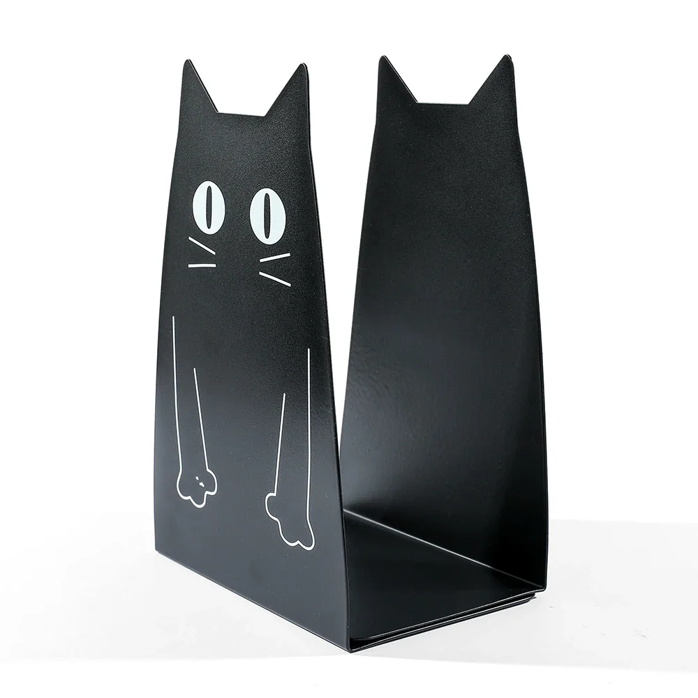 Black Funny Cat Bookends Metal Animal Pet for Students Teachers Bookends Book Support Notebook Material File Storage Rack