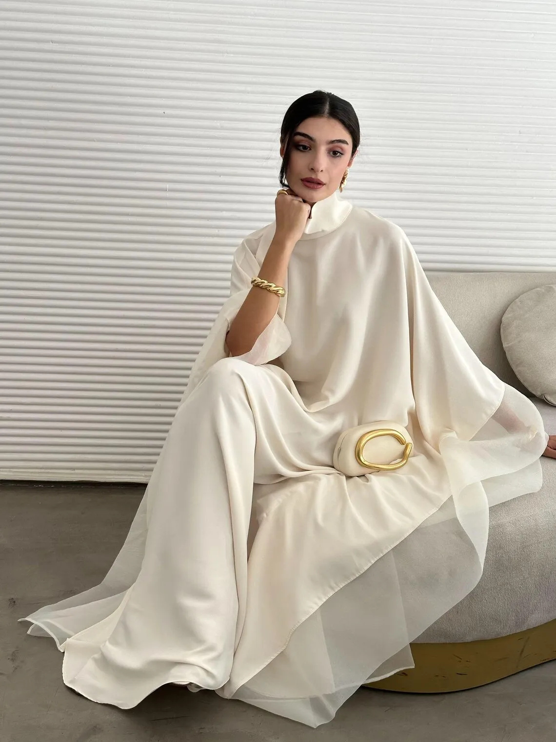 Muslim Women Abaya High Neck Tie Chiffon Flare Sleeve Long Maxi Dress Elegant Dubai Islamic Modest Evening Party Gown view 2