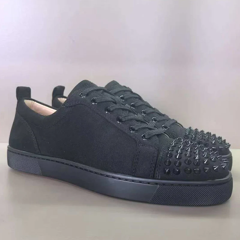 men's fashion hip hop rock studded shoes black white flats platform shoe designer rivets sneakers suede leather spikes footwear