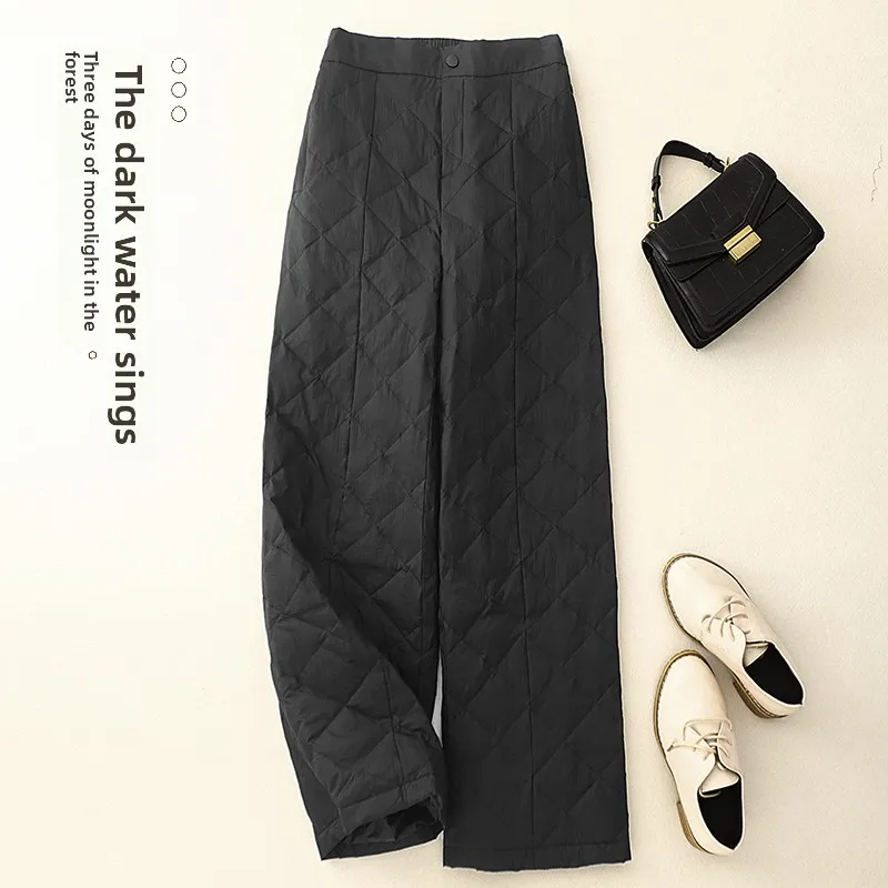 Pantaloni di cotone a vita alta Pantaloni invernali da donna Faion Gamba dritta Thiened Pantaloni di cotone a vita alta casual di piccole dimensioni Lunghezza gamba...