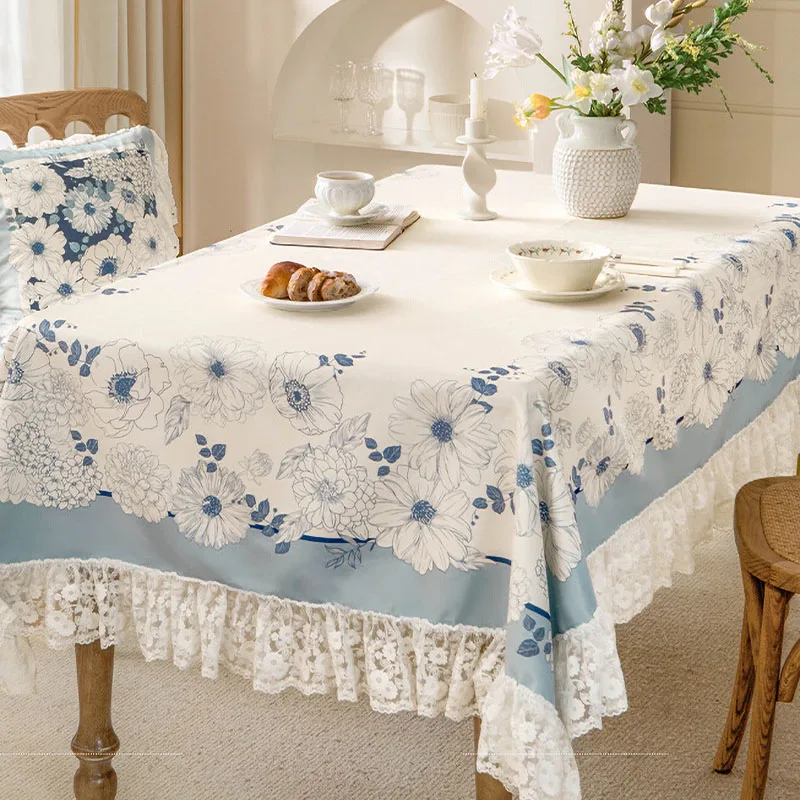 French Luxury Style Short Plush Lace White Table Cloth Home Table Decoration and Accessories Floral Pattern Round Customization