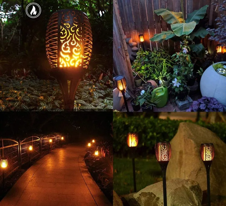 12Pcs Solar Flame Torch Lights Optional Flickering Light Waterproof Garden Decoration Outdoor Lawn Path Yard Lamps