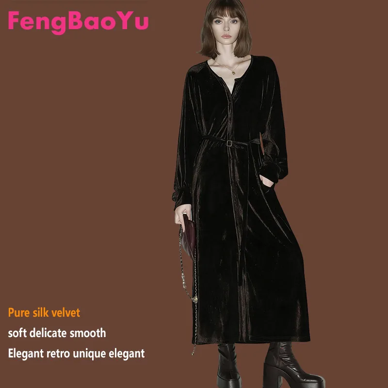 Feng Baoyu Luxury Silk Velvet Women's Dress Elegant Style Long-Sleeved Formal Dress Luxury Fashion Casual Spring and Autumn