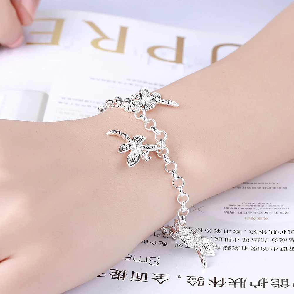 ALIZERO 925 Sterling Silver Bracelet Crystal Zircon Dragonflys Charms Bracelets For Women Fashion Wedding Party Jewelry Gifts