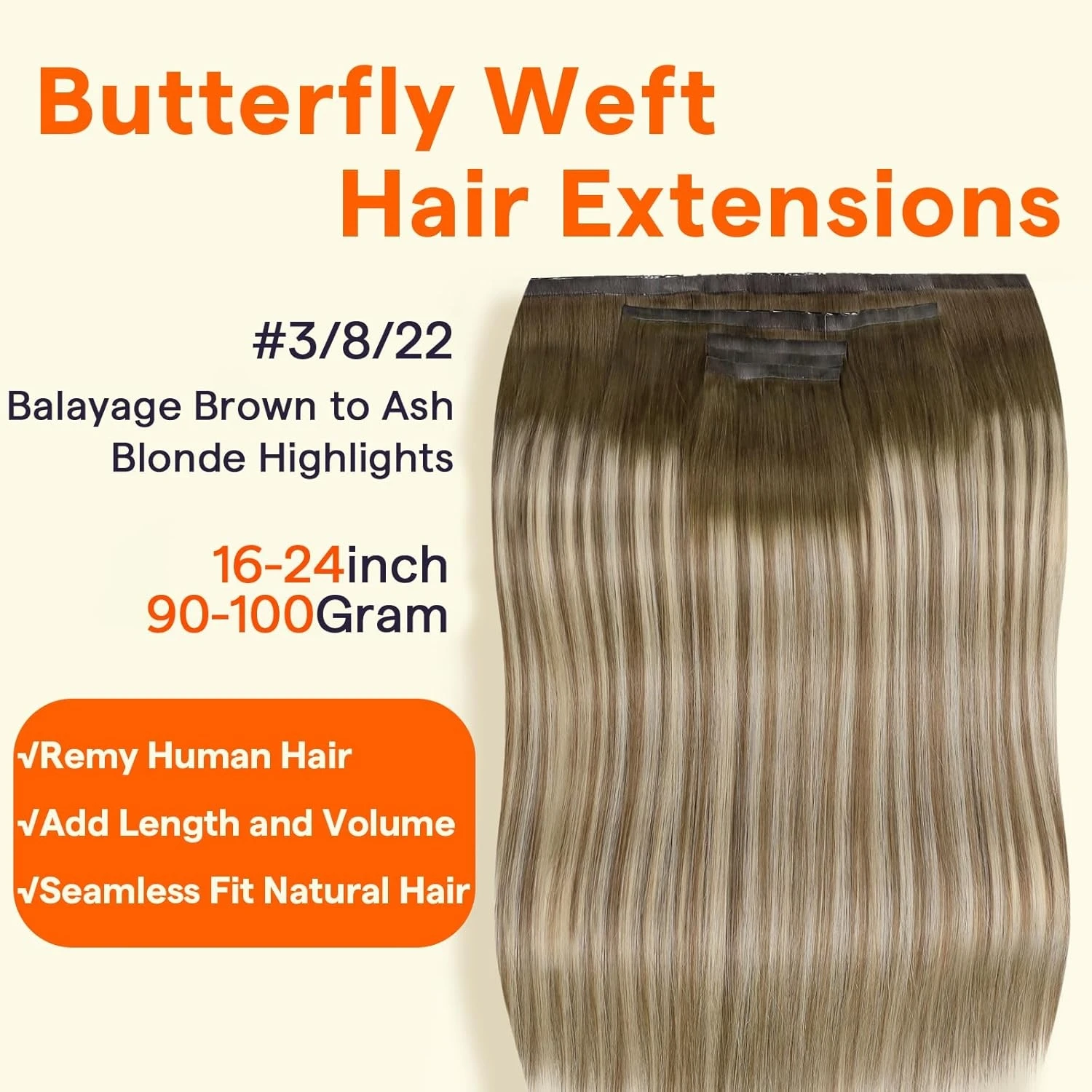 Full Shine Butterfly Weft Hair Extensions 5 Pcs Balayage Seamless Double Layered Weft Hair Extensions with Micro Beads Easy Wear