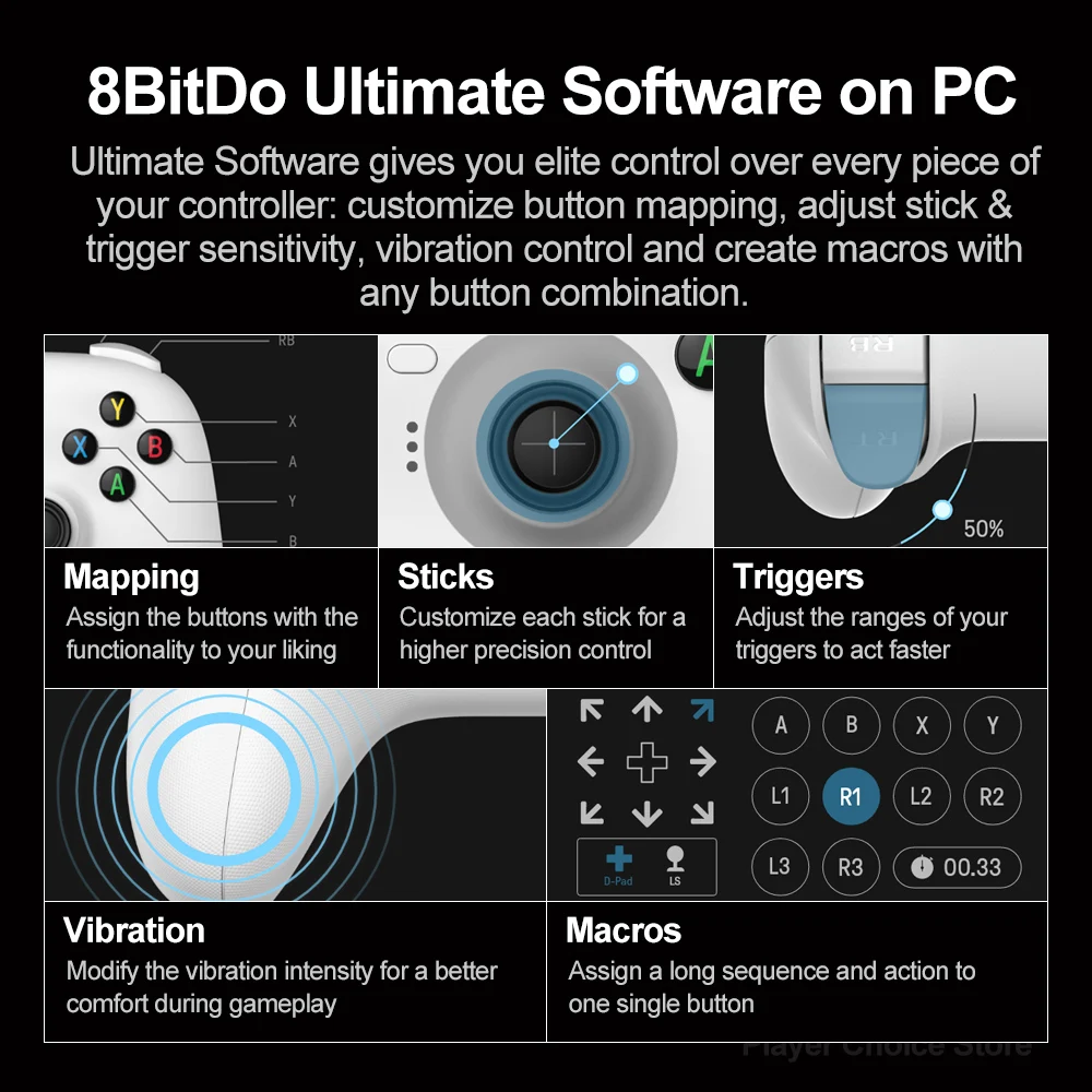 8BitDo Ultimate Gamepads PC Controller for Nintendo Switch Wired Controle for Windows 10 11 Android Steam Deck Raspberry Pi