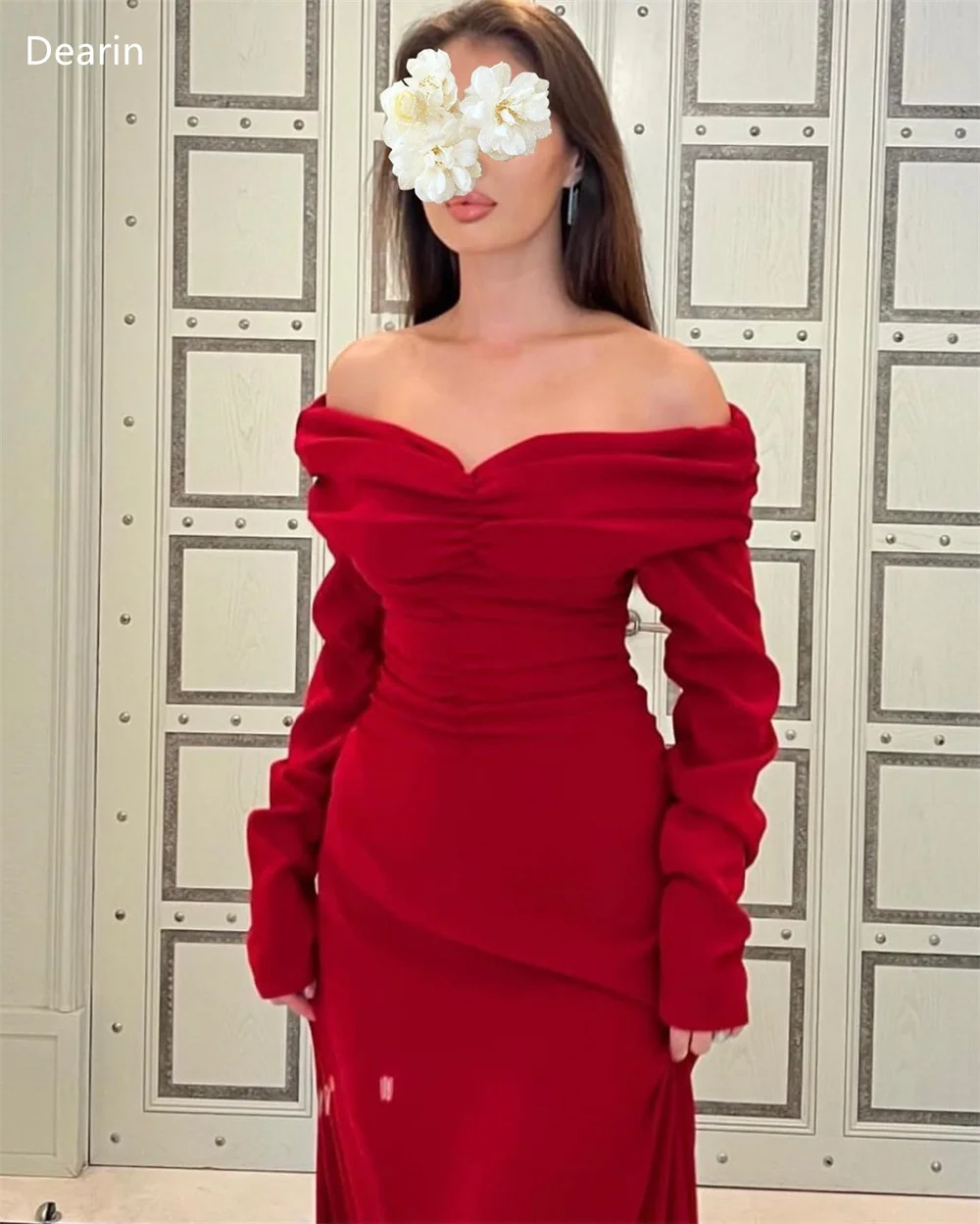 Customized Prom Gown Women Evening Dearin Off-the-shoulder Column Floor Length Skirts Shirred Bespoke Occasion Dresses Formal Dr