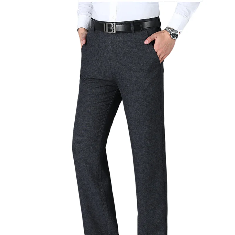 

Men's Trendy Suit Trousers - Spring Summer Solid Color Lightweight Elastic Waist Business Pants for Commuting & Comfortable Work
