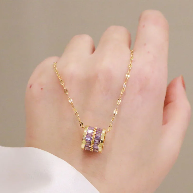 3 Colors Luxury Lucky Beads Pendant Stainless Steel Necklaces For Women Sparkly Zircon Crystal Sexy Female Neck Chain Jewelry