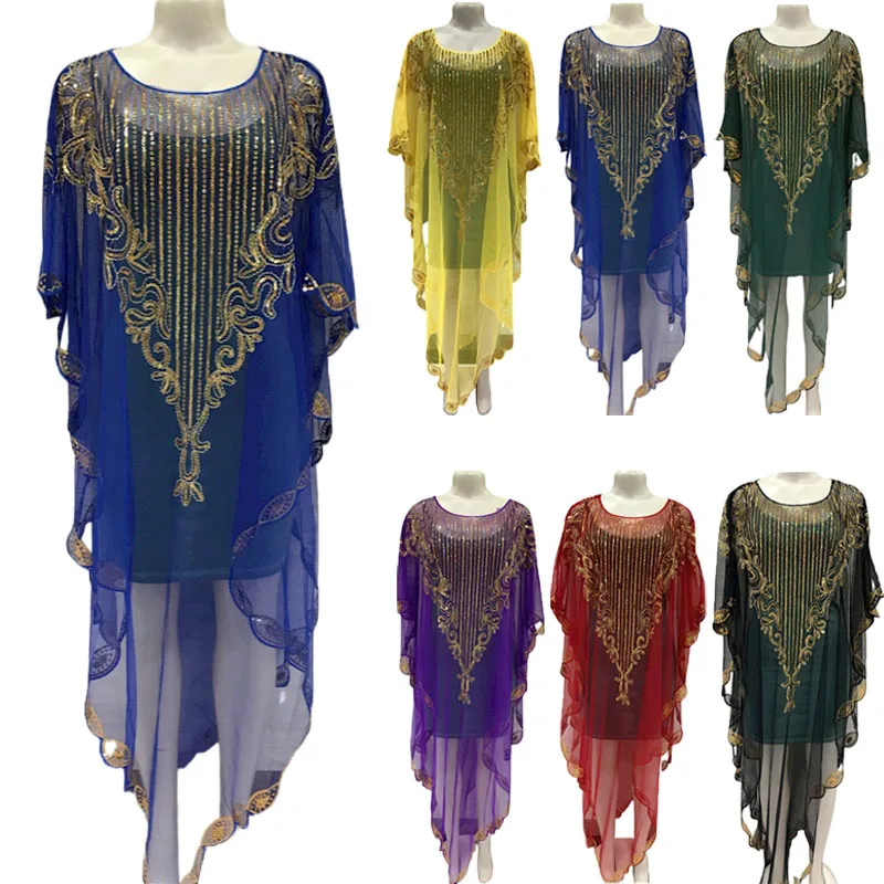 

Summer Sequins Kaftan Women Loose African Dashiki Boubou Maxi Dress Moroccan Caftan Dubai Abaya Muslim Robe Arab Gown Ramadan