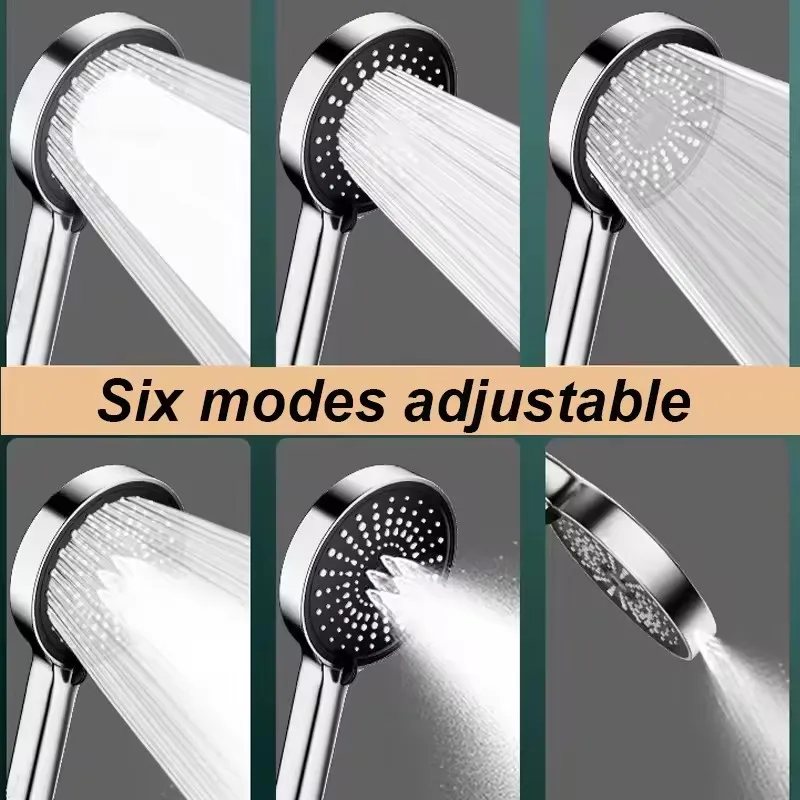 New 15CM Large Panel 6 Modes Pressurized Shower Head Multi-function Sprayer High Pressure Adjustable Shower Bathroom Accessories