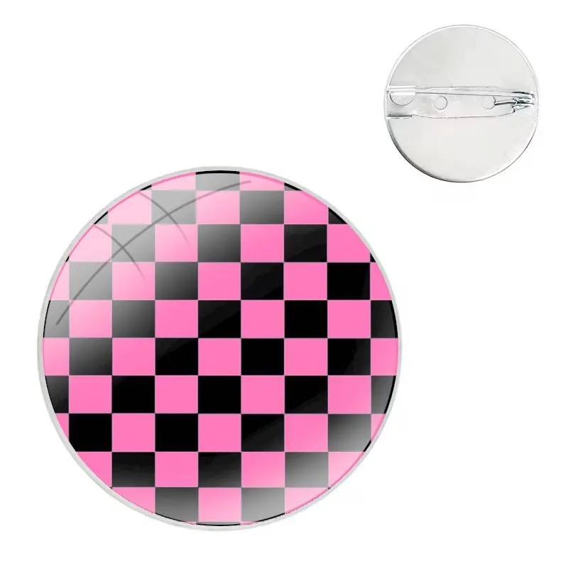 Black white checkered stripe Transparent Glass Dome Brooches Badge Pins For Clothes Hat Shirt Lapel Bag