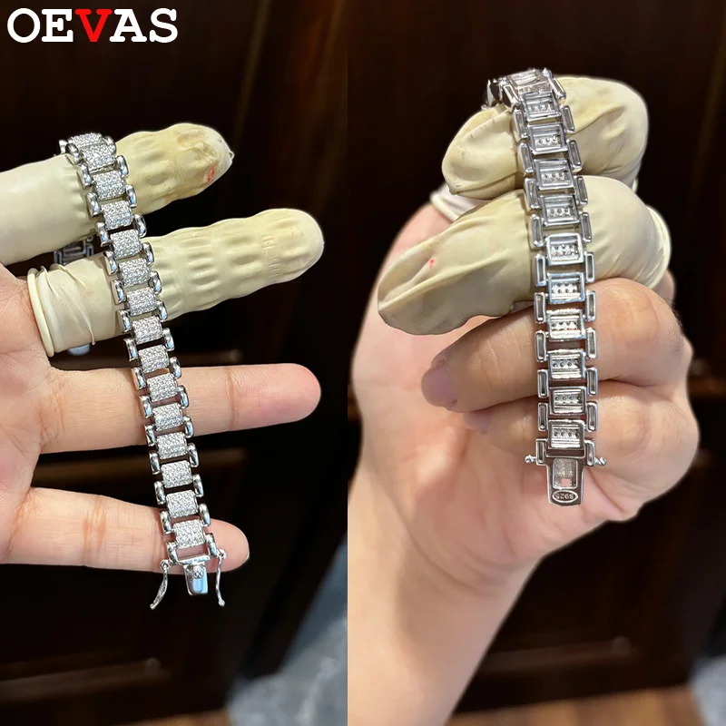 

OEVAS Full Moissanite Watch Chain Bracelet with GRA Certified for Men 100% 925 Sterling Silver Bracelet Party Fine Jewelry Gift