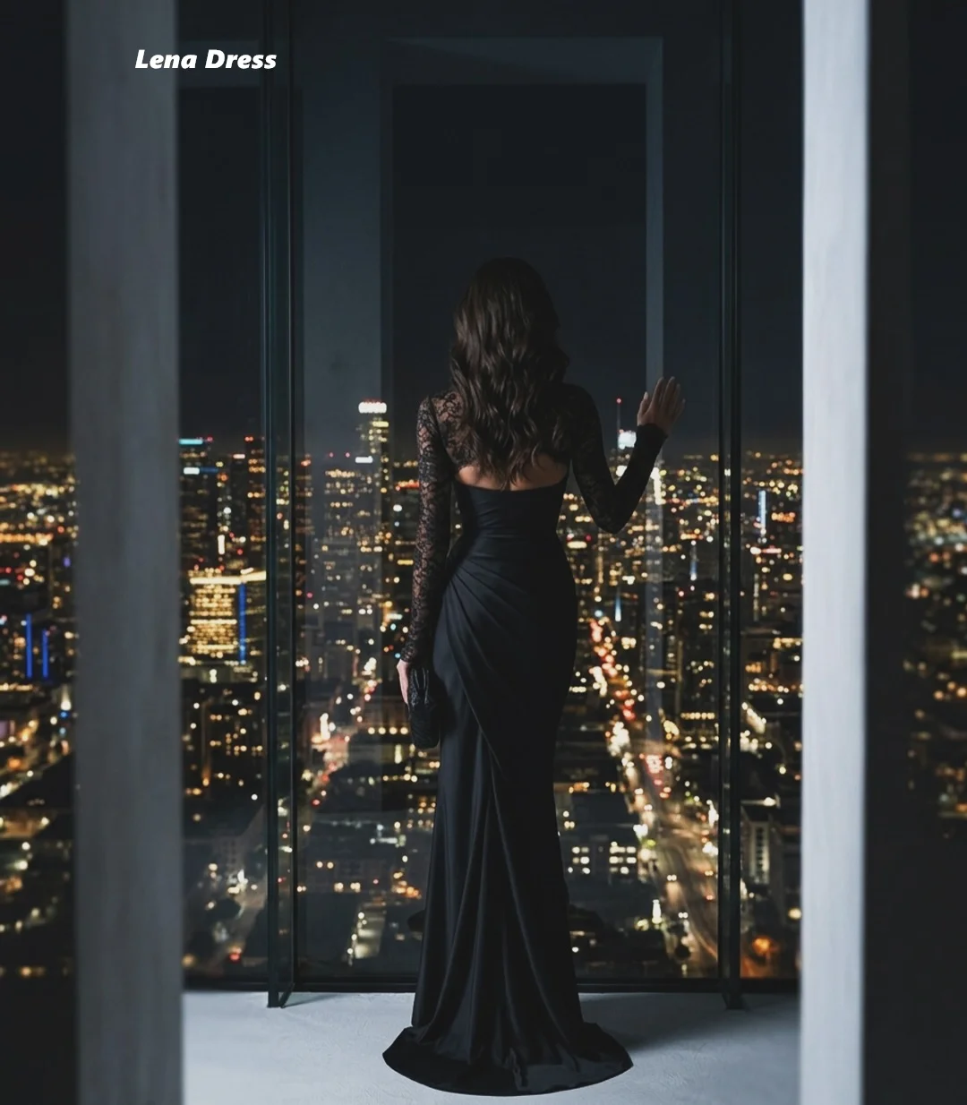 Embroidered Lace Woman Party Dresses for Special Occasions Lena Round Neck Customized Luxury Women's Evening Dresses Black Dress