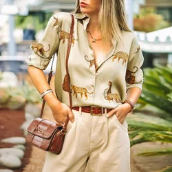 Streetwear Blouses for Women Dressy Casual Long Sleeve Leopard Print Button Down Shirts Loose Office Work Tops Camisas E Blusas