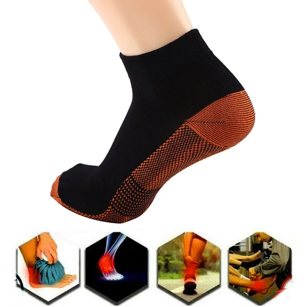 1Pair S/M/L/XL Compression Ankle Support Socks Arch Support Short Tube Plantar Fasciitis Socks Anti-Slip Pain Relief