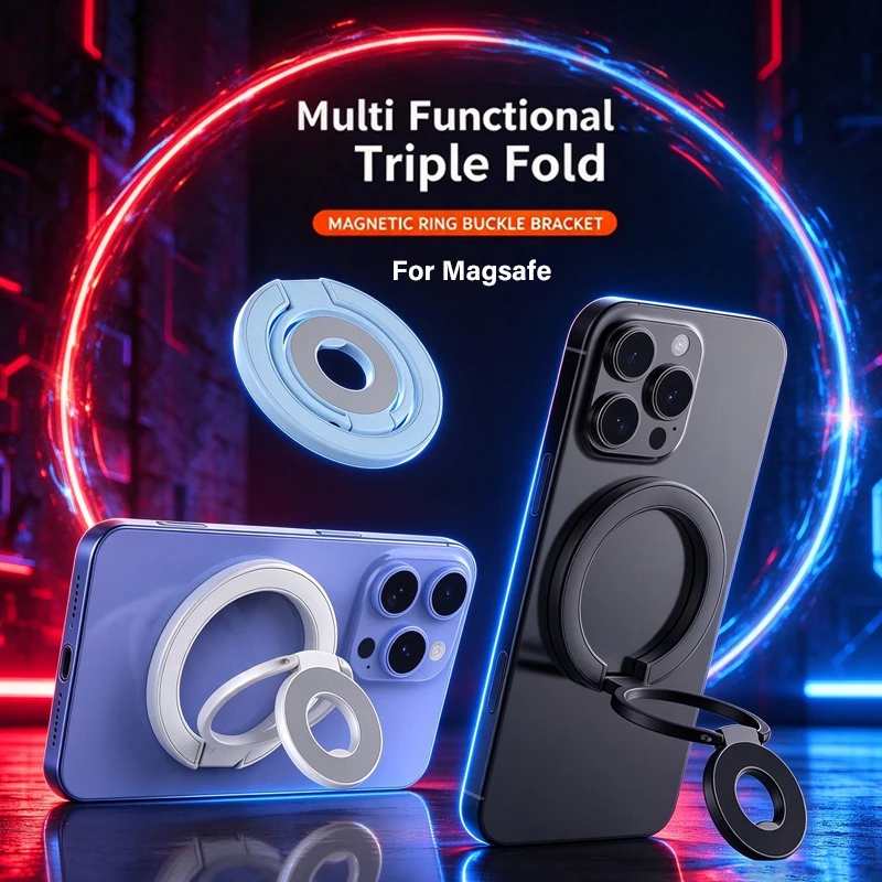Dual-sided Magnetic Phone Holder for Magsafe Strong Magnet 360° Rotation Finger Ring Bracket for iPhone 16 17 18 Pro Max Samsung