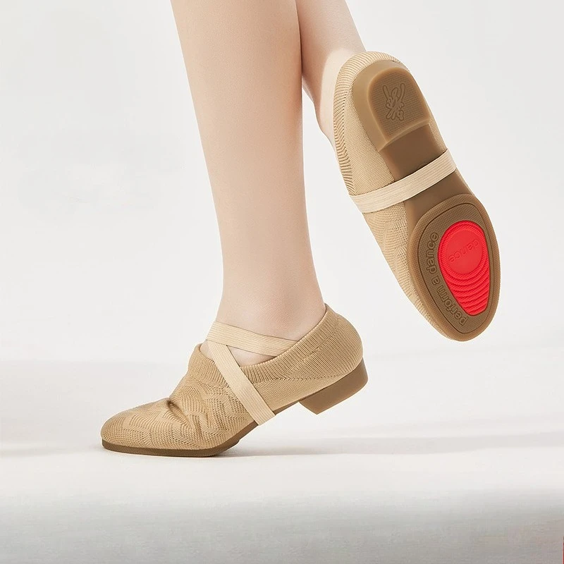 Fly-woven Adult Split Full Rubber Soft-soled Strap Heel Teacher Dance Shoes Social Cheerleading Exercise Body Fit Training Shoes