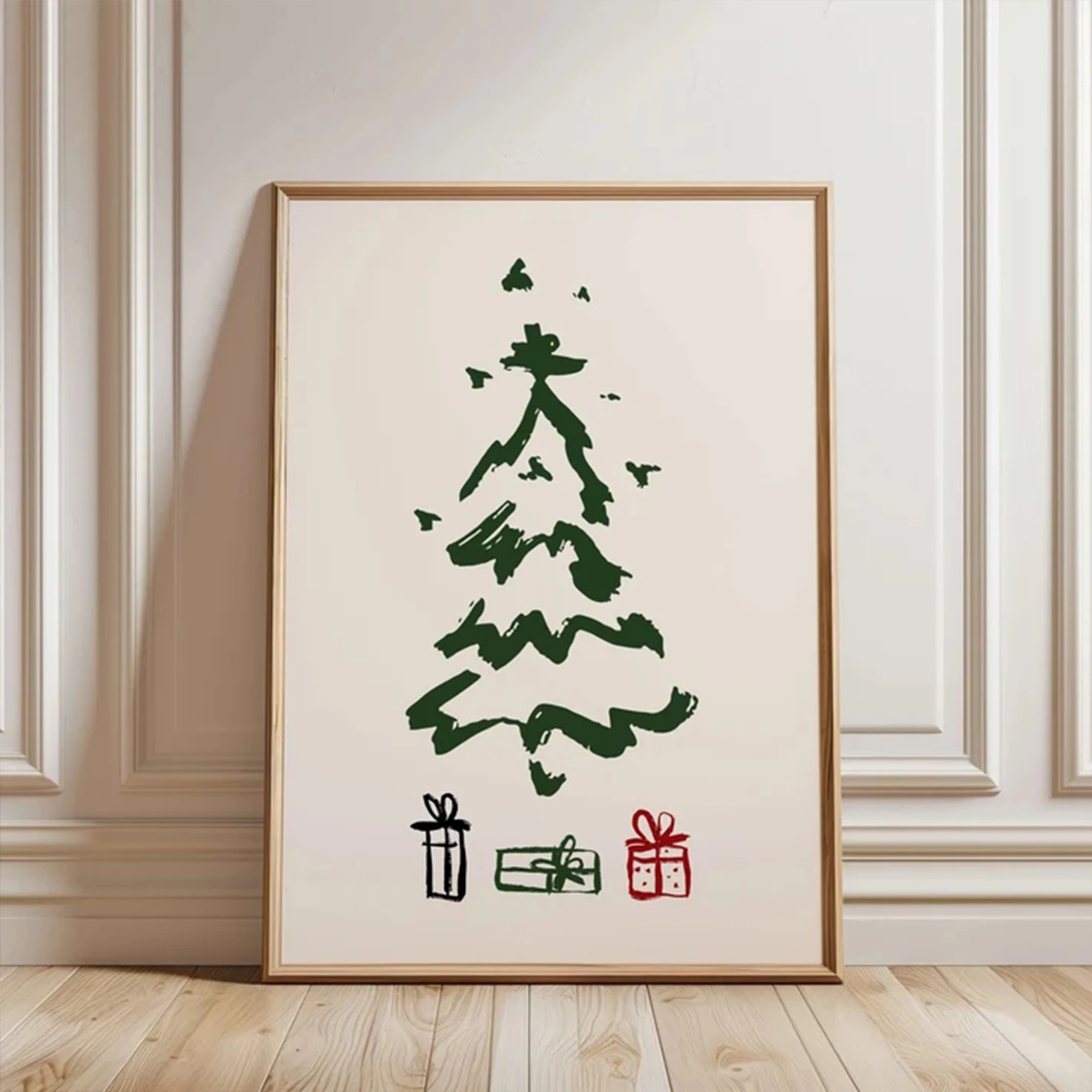 Modern Minimalist Line Art Christmas Tree  Wall Art Print Canvas Painting Poster Picture For Living Room,Bedroom Home Decor