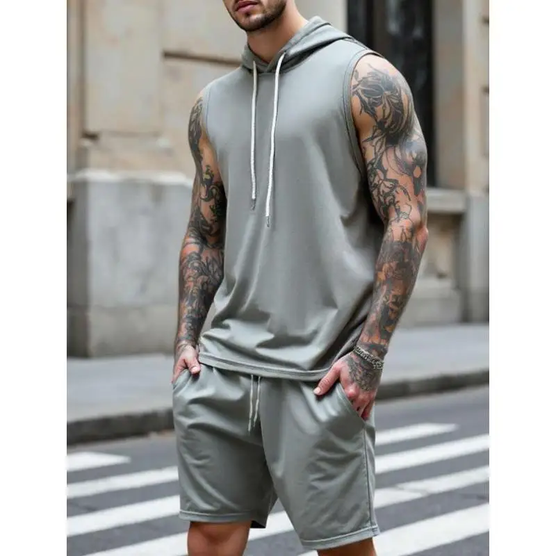 

Men's Color Svel Hoodie Vest And orts Set Pure Color Autumn Cross-Border Sle Casual Sportswear Ensemble