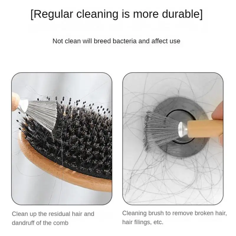 1PCS Wooden Comb Cleaner Delicate Cleaning Removable Hair Brush Comb Cleaner Tool Handle Embeded Tool Broken Hair Brush Cleaner