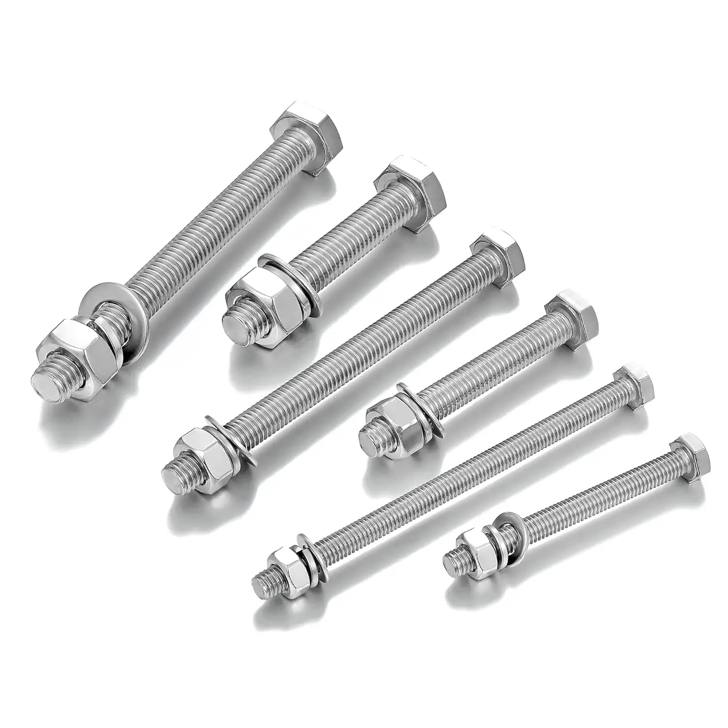 164-piece hex head nut and bolt combo kit - M6/M8/M10 silver stainless steel screws metric machine screws including flat lock wa