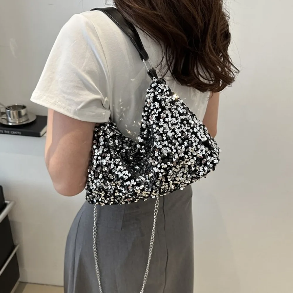 

Casual Handbag Sequins Crossbody Bags Underarm Bag Simple Chain Sequins Shoulder Bags Colorful Shiny Square Hobo Bag Party