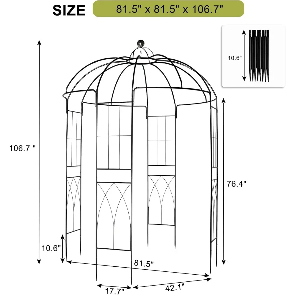 Garden Arch Arbor, Heavy Duty Metal Pergola Pavilion Trellis Birdcage Gazebo French Style 9ftx6.8ft Plants Support Use