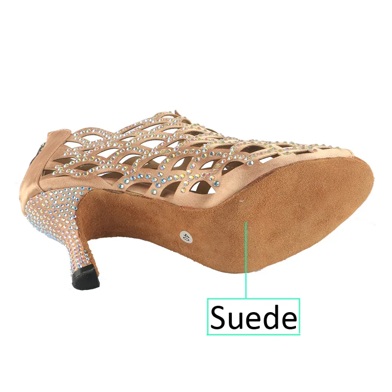 Wedopus Customized 7.5CM Champagne Satin Women\'s Sparking Dance Boots Salsa Dancing Shoes with Zipper