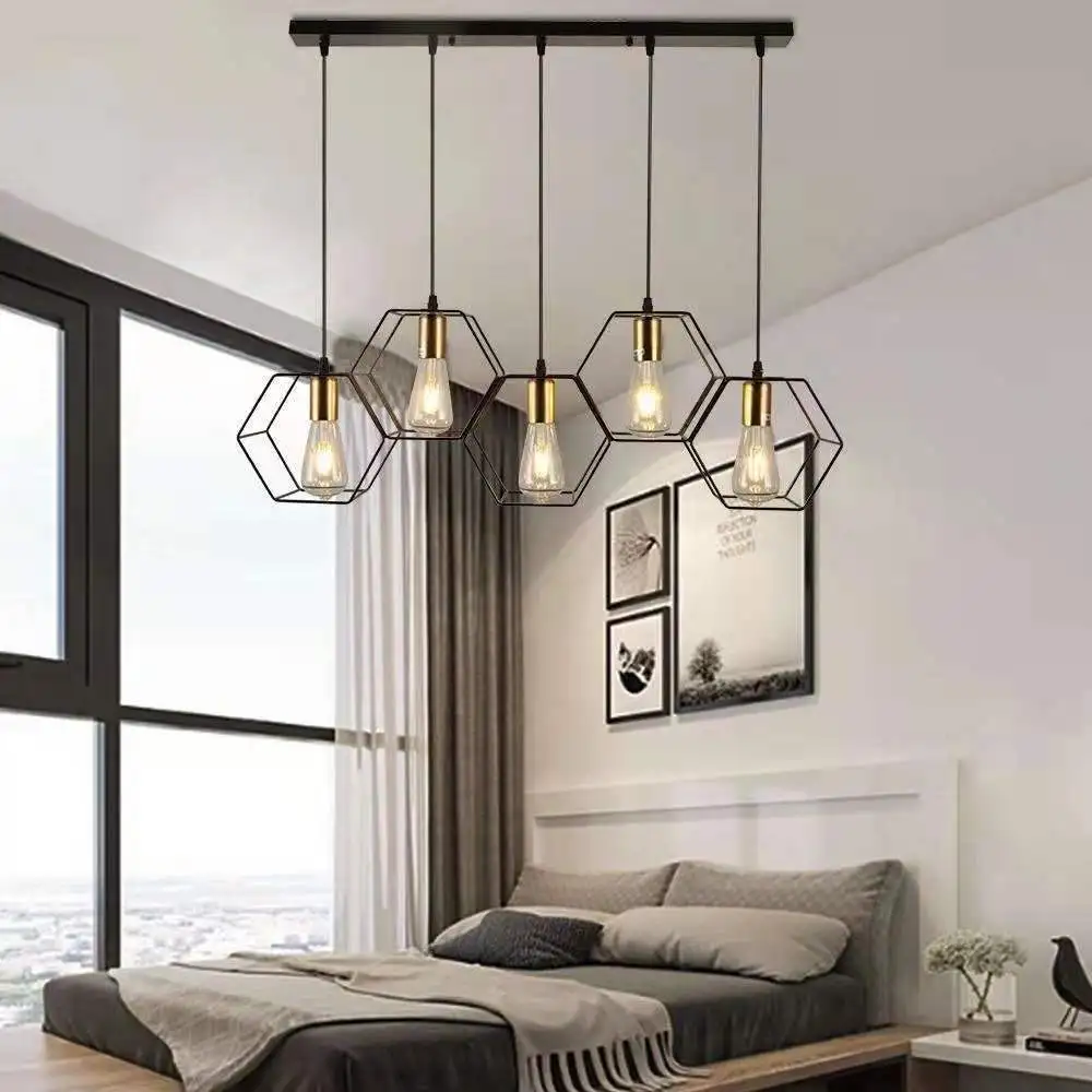 Industrial Vintage Metal Chandelier Light for Living room Kitchen Island Dining Room Ceiling Hanging Lamps Black E27 Illuminaire