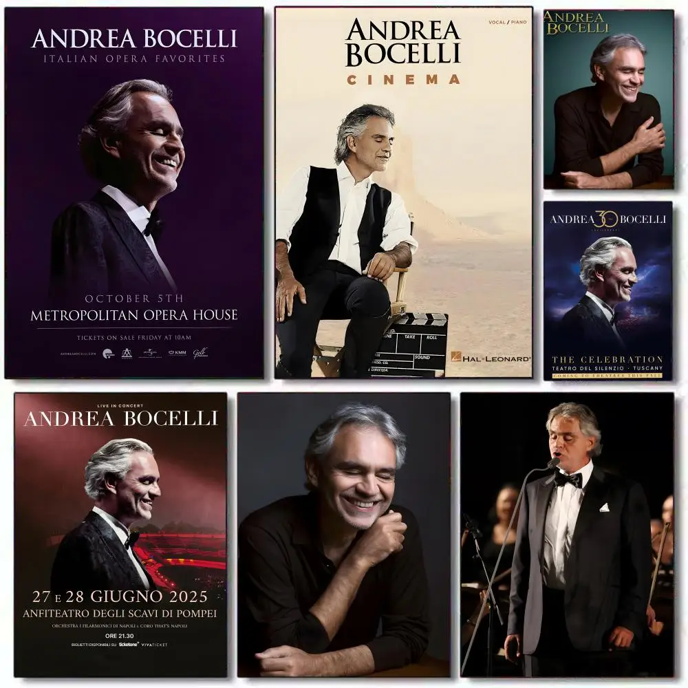 Italian blind Singer A-Andrea B-Bocelli Poster HD PVC Self Adhesive Wall Art - Waterproof Reusable For Home Office Cafe
