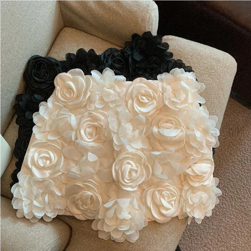 Women's Rose Appliques A-line Skirt French Spring/Summer Fashion Elegant Retro Design Solid Color High Waist Mini Skirt
