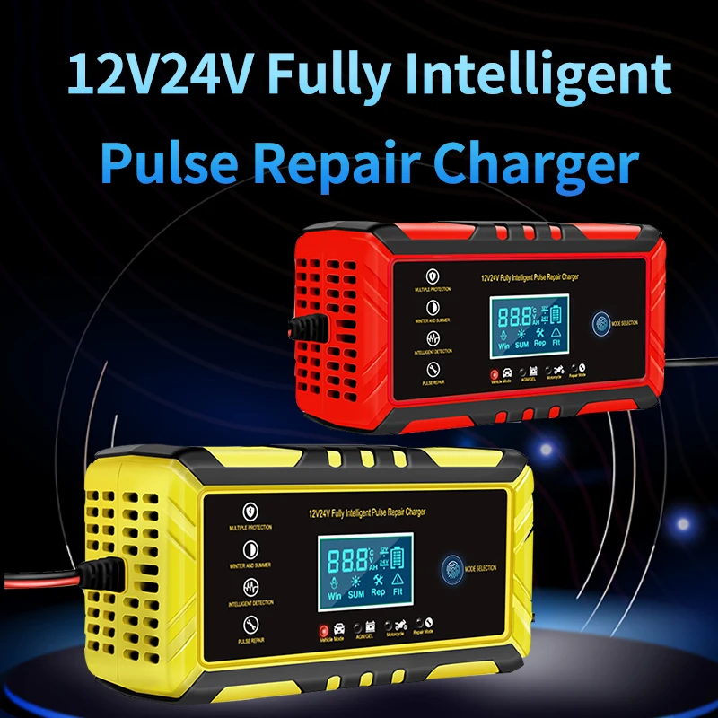 ที่ชาร์จแบตเตอรี่รถยนต์อัจฉริยะสำหรับรถยนต์ AC 110v-240v agm เจลเปียกซ่อมกรดตะกั่วชาร์จแบตเตอรี่รถยนต์