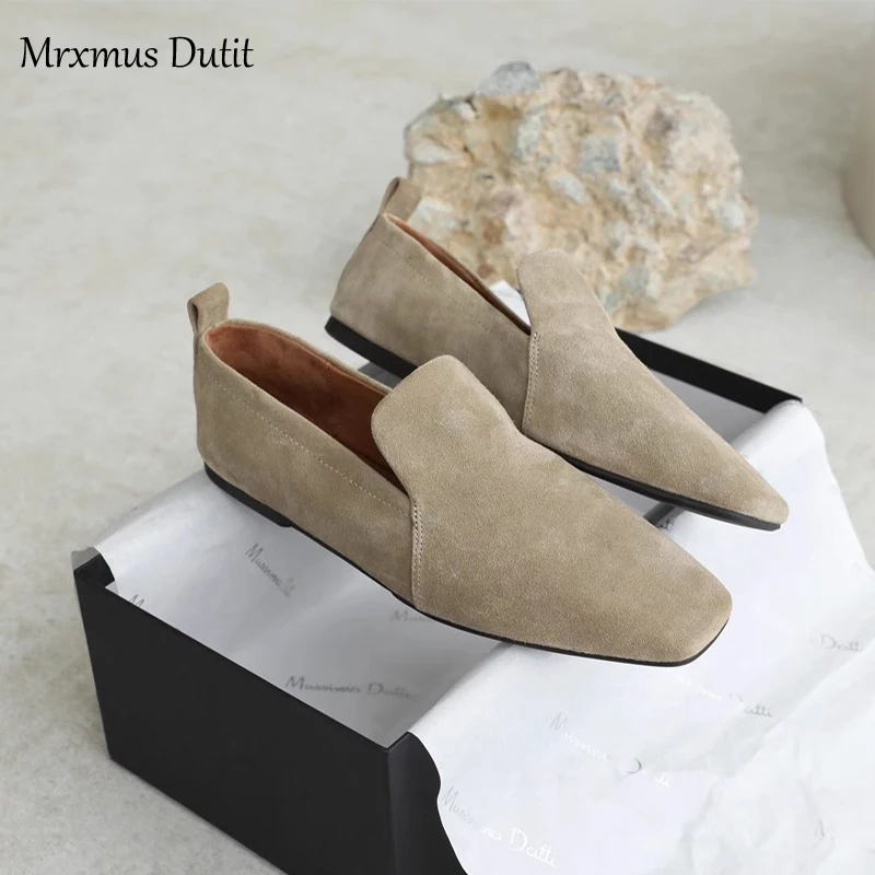 Mrxmus Dutit New Summer Fashion Genuine Leather Flat Shoes Women Casual Solid Color Simple All-match Loafers Female