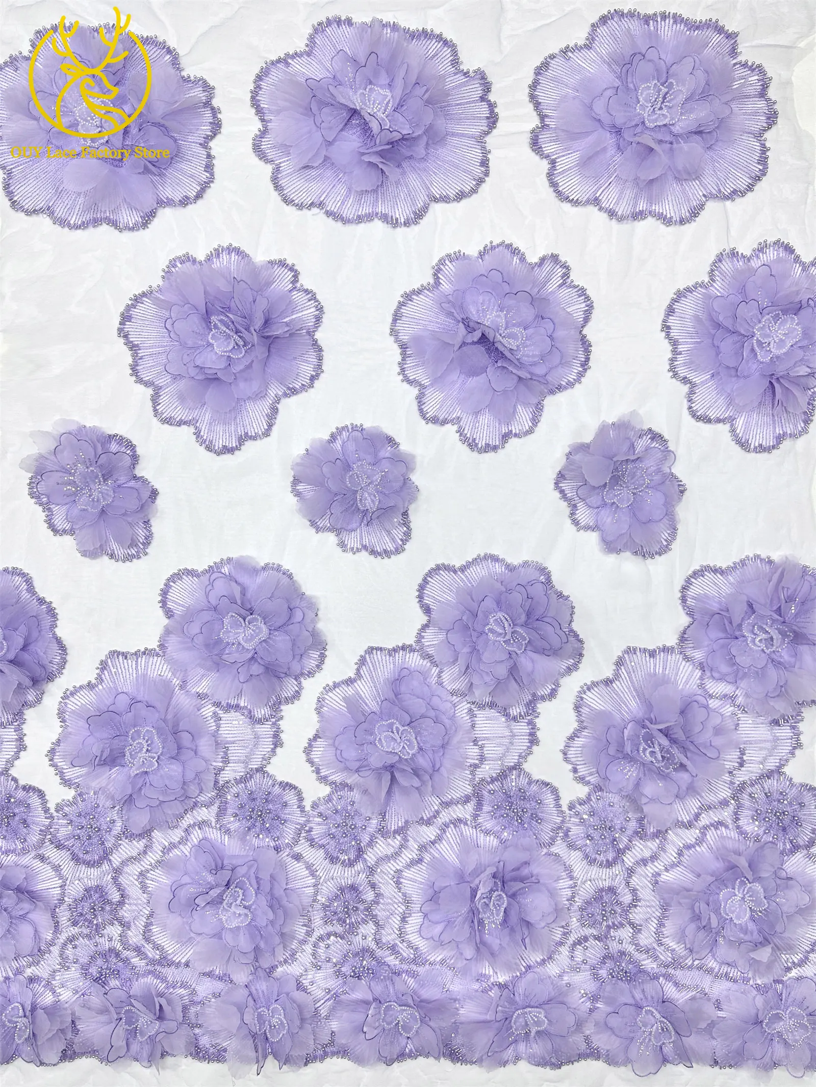 Hochwertige Exquisite 3D-Stickerei Blumen-Tüllspitze Hochwertige Afrikanische Perlen-Pailletten-Spitze Französischer Tüll Hochzeitskleid-Stoff – Detail 6