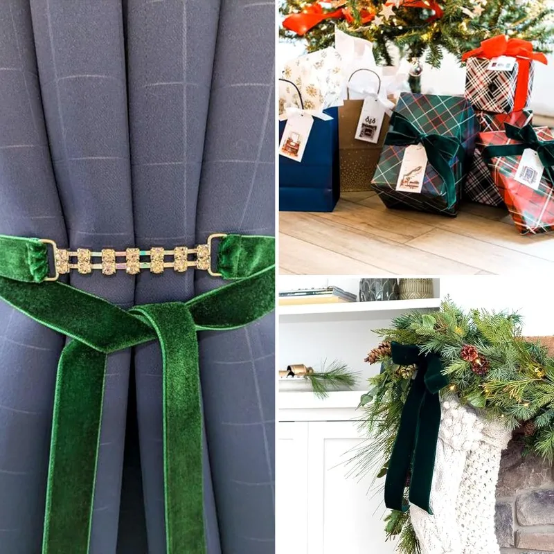 5/7/10 ياردة عيد الميلاد الديكور السلكية حافة شريط من الساتان الاصطناعي لتغليف صندوق الهدايا كعكة ديكور شجرة قلادة قابلة لإعادة الاستخدام